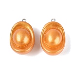 Opaque Resin Pendants, Ingot Charms, with Platinum Iron Loop, Orange, 34~35x22x19.5mm, Hole: 2mm(RESI-N046-03)