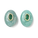 Natural Amazonite Beads, Flat Oval with Brass Pave Cubic Zirconia Findings, Golden, 18.5x13.5x9mm, Hole: 1.8mm(GG-CBA75E3-04)