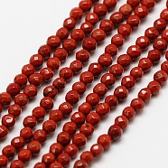 Natural Red Jasper Bead Strands, Faceted Round, 3mm, Hole: 0.8mm, about 136pcs/strand, 16 inch(G-A129-3mm-23)