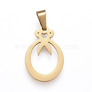 304 Stainless Steel Pendants, Laser Cut, Hollow Oval with Scissor, Golden, 18x13x1mm, Hole: 2.5x5mm(STAS-G237-15G)