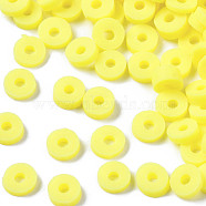 Handmade Polymer Clay Beads, Disc/Flat Round, Heishi Beads, Yellow, 4x1mm, Hole: 1mm, about 55000pcs/1000g(CLAY-R067-4.0mm-B22)