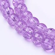 Spray Painted Crackle Glass Beads Strands, Round, Blue Violet, 6mm, Hole: 1.3~1.6mm, about 133pcs/strand, 31.4 inch(CCG-Q001-6mm-12)