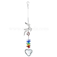 Christmas Glass Heart Pendant Decoration, Hanging Suncatchers, with Iron Findings and Glass Bead, for Window Home Garden Decoration, Deer, 328mm(DJEW-PW0019-04B)