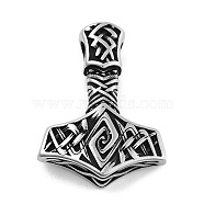 Viking 304 Stainless Steel Pendants, Mjolnir Thor Hammer Charm, Antique Silver, 41x30.5x9mm, Hole: 5.5mm(STAS-N105-04F-AS)