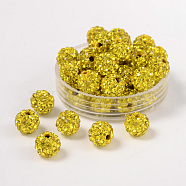 Pave Disco Ball Beads, Polymer Clay Rhinestone Beads, Grade A, Round, Citrine, PP12(1.8~1.9mm), 8mm, Hole: 1mm(RB-H258-8MM-249)