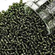 TOHO Round Seed Beads, Japanese Seed Beads, (37) Silver Lined Olivine, 11/0, 2.2mm, Hole: 0.8mm, about 50000pcs/pound(SEED-TR11-0037)
