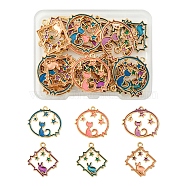 24Pcs 6 Styles Alloy Enamel Pendants, Light Gold, Ring with Cat Shape & Rhombus with Rabbit, Mixed Color, 22.5~25x22~24x1.5mm, Hole: 1.4~1.6mm, 4pcs/style(FIND-FS0002-67)