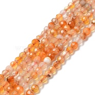 Natural Agate Beads Strands, Faceted Round, Dyed & Heated, Coral, 3.7~4x3.9~4.3mm, Hole: 0.8mm, about 89~93pcs/strand, 13.98''(35.5cm)(G-Q1000-02F)