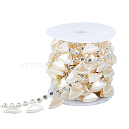 Plastic & Resin Fan Charms Chains, with Crystal Rhinestone, Wedding Dress Decorative Chains, with Spool, Beige, 7x5mm, about 16.40 Feet(5m)/Roll(FIND-WH0111-141)
