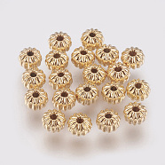 Brass Corrugated Beads, Rondelle, Nickel Free, Real 18K Gold Plated, 4x3mm, Hole: 1mm(X-KK-S314-4mm-13G)