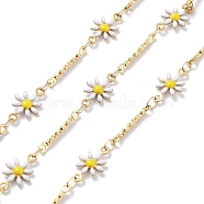 304 Stainless Steel Link Chains, with Resin & Enamel & Spool, Unwelded, Real 18K Gold Plated, Flower, White, 13x7x2mm, about 32.81 Feet(10m)/Roll(CHS-C011-04G)