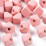 Acrylic Beads, Rubberized Style, Half Drilled, Gap Cube, Light Coral, 13.5x13.5x13.5mm, Hole: 3.5mm(OACR-S039-04-52)