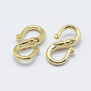 Brass S-Hook Clasps, Long-Lasting Plated, Real 18K Gold Plated, Nickel Free, 13.5x8x3mm(X-KK-F727-10G-NF)