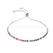 Cubic Zirconia Tennis Bracelet, Real Platinum Plated Brass Slider Bracelet for Women, Nickel Free, Colorful, 10.63 inch(27cm)(BJEW-T020-03B-01P)