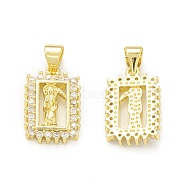 Rack Plating Brass Micro Pave Clear Cubic Zirconia Pendants, Cadmium Free & Lead Free, Long-Lasting Plated, Rectangle with Saint Charm, Real 18K Gold Plated, 17x11x3mm, Hole: 4x3.5mm(KK-C011-40G)