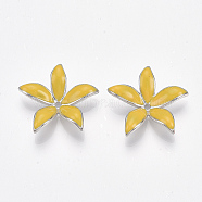 Brass Charms, with Enamel, Flower, Nickel Free, Real Platinum Plated, Gold, 22.5x24x5.5mm, Hole: 1~1.6mm(KK-S350-388C)