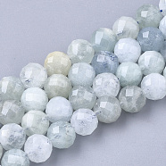 Natural Aquamarine Beads Strands, Faceted, Round, 7.5~8x8mm, Hole: 1mm, about 25pcs/strand, 7.48 inch(G-S345-8mm-013)
