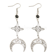 304 Stainless Steel Dangle Earrings for Women, with Glass Rhinestone, Moon, Stainless Steel Color, 80x24mm(EJEW-F338-07P)