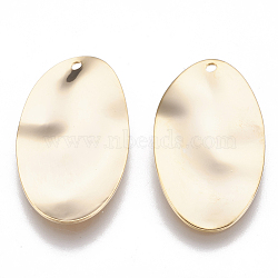 Brass Pendants, Oval, Real 18K Gold Plated, 30x15.5x1mm, Hole: 1mm(X-KK-T029-75G)