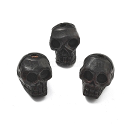 Carved Wood Beads, Skull, Black, 20.5x16~17.5x18.5mm, Hole: 3.5mm(WOOD-Q060-02A)