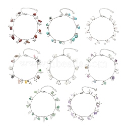 Natural & Synthetic Gemstone Anklets, with 304 Stainless Steel Charms, 22.9x0.15cm, 8pcs/set(AJEW-AN00512)