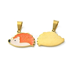 Ion Plating(IP) 304 Stainless Steel Manual Polishing Pendants, with Enamel and 201 Stainless Steel Clasp, Hedgehog, Golden, 10.5x16x1.5mm, Hole: 3x5.5mm(STAS-C075-26G)