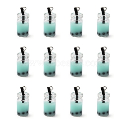 Glass Bottle Pendants, with Resin Inside, Imitation Bubble Tea/Boba Milk Tea, Pale Turquoise, 27x12x10mm, Hole: 1.8mm(X-CRES-N017-03D)