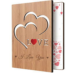 Bamboo Greeting Card & Paper Envelope with Bowknot, Rectangle with Hollow Pattern, Heart Pattern, 150~173x110~124x7mm, 2pcs/set(AJEW-WH0202-004)