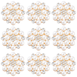 25Pcs Alloy Rhinestone Cabochons, with Plastic Imitation Peals, Flower, Golden, White, 27.5x28x9mm(ALRI-GA0001-08A)