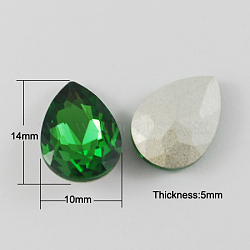 Glass Pointed Back Rhinestone, Back Plated, Faceted, Teardrop, Green, 14x10x5mm(RGLA-Q001-15)