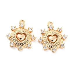 Brass Micro Pave Cubic Zirconia Charms, Heart, Real 18K Gold Plated, 14.5x13x2mm, Hole: 1.2mm(X-KK-E090-32G)