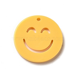 Opaque Acrylic Pendants, Flat Round with Smiling Face, Gold, 19.5x2mm, Hole: 1.4mm(OACR-B008-A02)