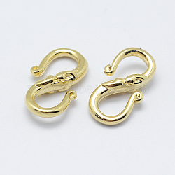 Brass S-Hook Clasps, Long-Lasting Plated, Real 18K Gold Plated, Nickel Free, 13.5x8x3mm(X-KK-F727-10G-NF)