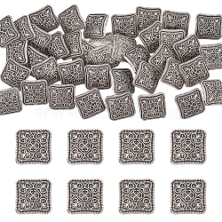 40Pcs Zinc Alloy Shank Buttons, Square, Antique Silver, 13x6.6mm, Hole: 2.2mm(BUTT-UN0001-06)