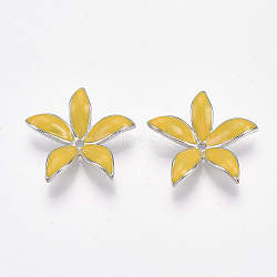 Brass Charms, with Enamel, Flower, Nickel Free, Real Platinum Plated, Gold, 22.5x24x5.5mm, Hole: 1~1.6mm(KK-S350-388C)