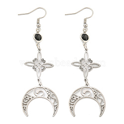 304 Stainless Steel Dangle Earrings for Women, with Glass Rhinestone, Moon, Stainless Steel Color, 80x24mm(EJEW-F338-07P)