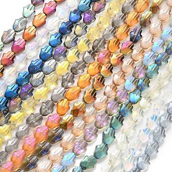 Electroplate Glass Beads Strands, Mixed Style, Hamsa Hand, Mixed Color, 17.8x13.5x7.5mm, Hole: 1.3mm, about 40pcs/strand, 27.95 inch(71cm)