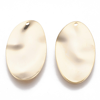 Brass Pendants, Oval, Real 18K Gold Plated, 30x15.5x1mm, Hole: 1mm