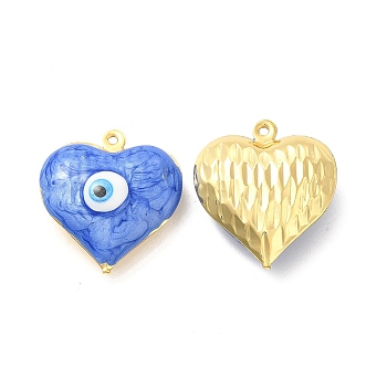 Brass Enamel Pendants, Real 18K Gold Plated, Long-Lasting Plated, Heart with Evil Eye Pattern, Blue, 24x22x8mm, Hole: 1.2mm