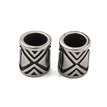 Column 304 Stainless Steel European Beads, Large Hole Beads, Antique Silver, Triangle, 10x8.5mm, Hole: 6mm