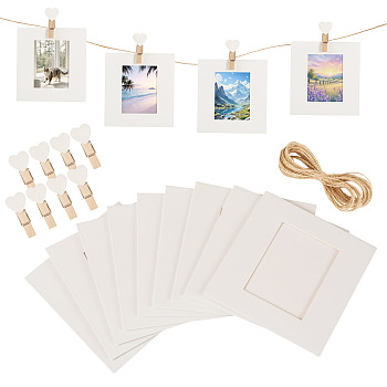 DIY Craft Kits, including 10Pcs Card Paper Picture Frames, 10Pcs Wooden Craft Pegs Clips and 5M Jute Cord, Tan, 94x88x1mm