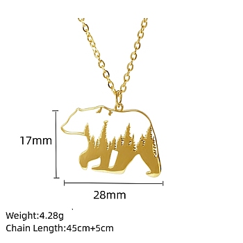 Real 18K Gold Plated Stainless Steel Pendant Necklace, Origami Animal, Bear, 17.72 inch(45cm), Pendant: 17x28mm