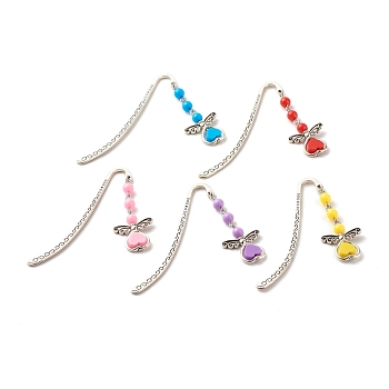 Fairy Charm Drop Alloy Bookmark with Beads for Booklover, Antique Silver, Mixed Color, 85mm
