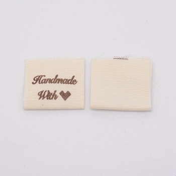 Woven Sewing Labels, Cloth Labels, for Sewing, Knitting, Crafts, Word Handmade with Heart, Khaki, 39x21x0.3mm