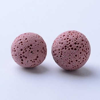 Unwaxed Natural Lava Rock Beads, for Perfume Essential Oil Beads, Aromatherapy Beads, Dyed, Round, No Hole/Undrilled, Pink, 16mm