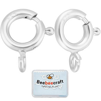 925 Sterling Silver Spring Ring Clasps, Ring, with 925 Stamp, Silver, 11.5x9.5x2mm, Hole: 2mm, 10pcs/set