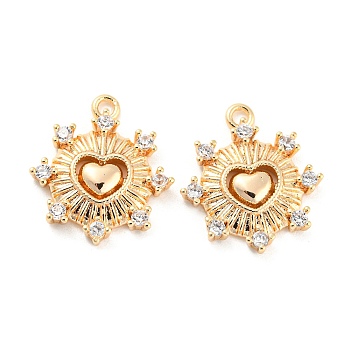 Brass Micro Pave Cubic Zirconia Charms, Heart, Real 18K Gold Plated, 14.5x13x2mm, Hole: 1.2mm