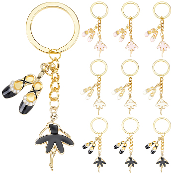 12Pcs 3 Colors Alloy Enamel Shoes Keychains, with Iron Rings, Golden, Mixed Color, 80mm, 4pcs/color