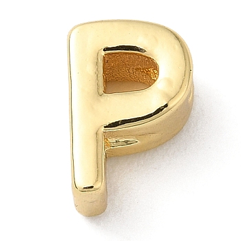 Rack Plating Brass Slide Charms, Cadmium Free & Lead Free, Real 18K Gold Plated, Letter, Letter P, 7.5x5x3.5mm, Hole: 1.4mm