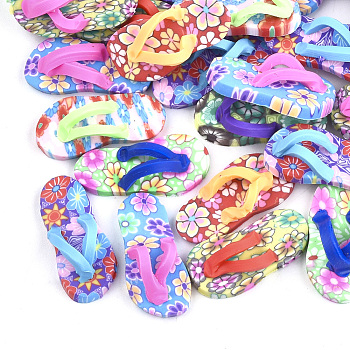 Handmade Polymer Clay Cabochons, Slipper, Mixed Color, 26~28x12~13x8~9mm